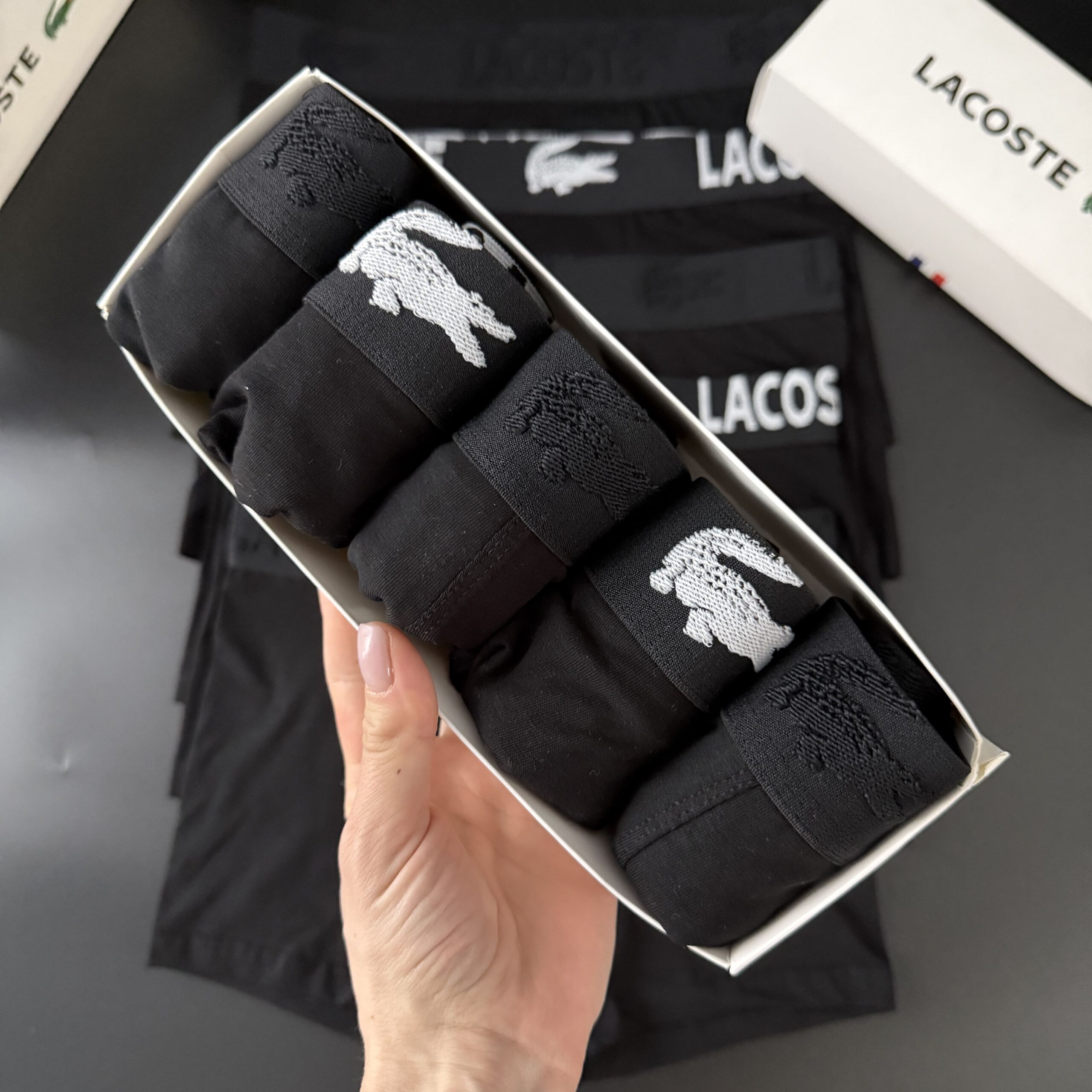 Чоловічі труси боксери Lacoste 3D Black, 5 шт в наборі